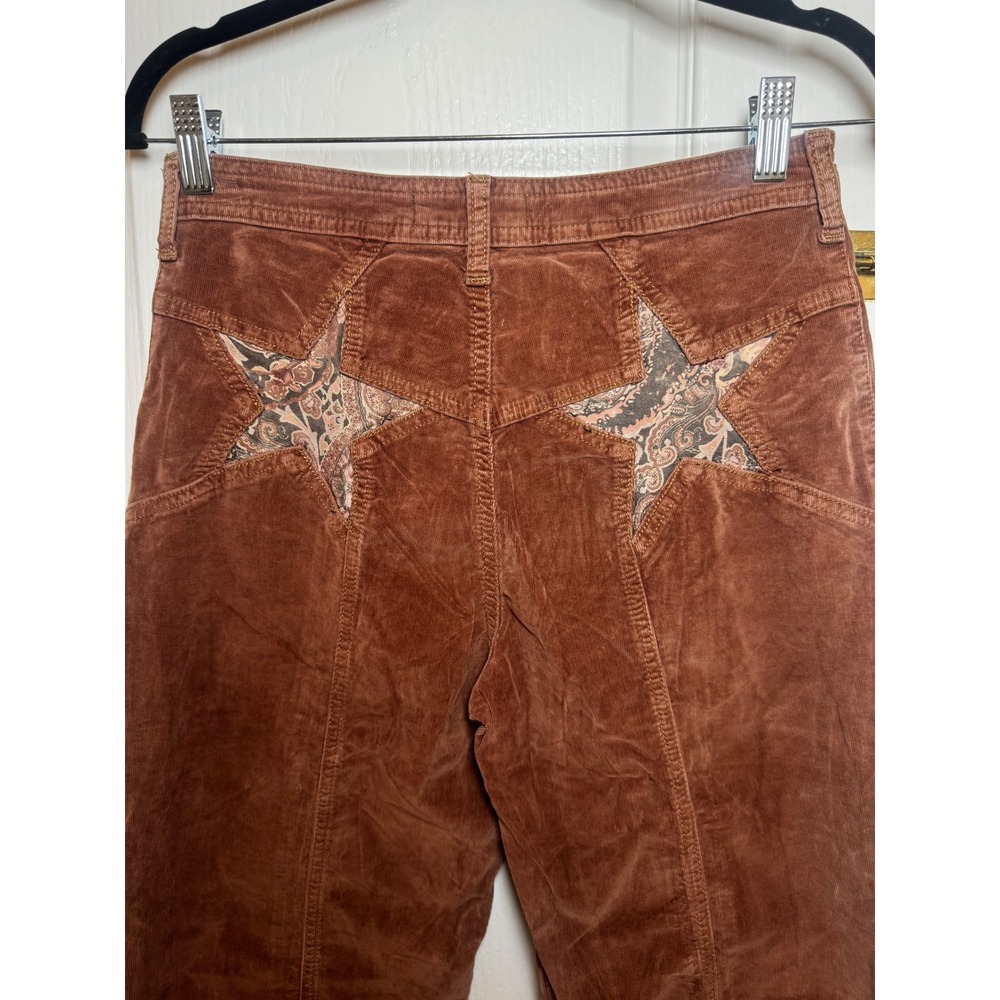 Free People Firecracker Flare Corduroy Pants Brown Paisley Star Patchwork 70s - Picture 4 of 10